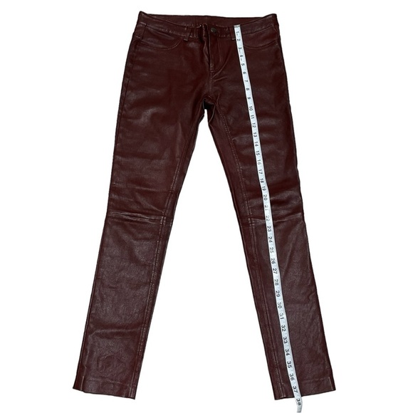 Haute Hippie Burgundy 100% Lamb Skin Leather Mid Rise Pants Size 4 - Picture 8 of 15